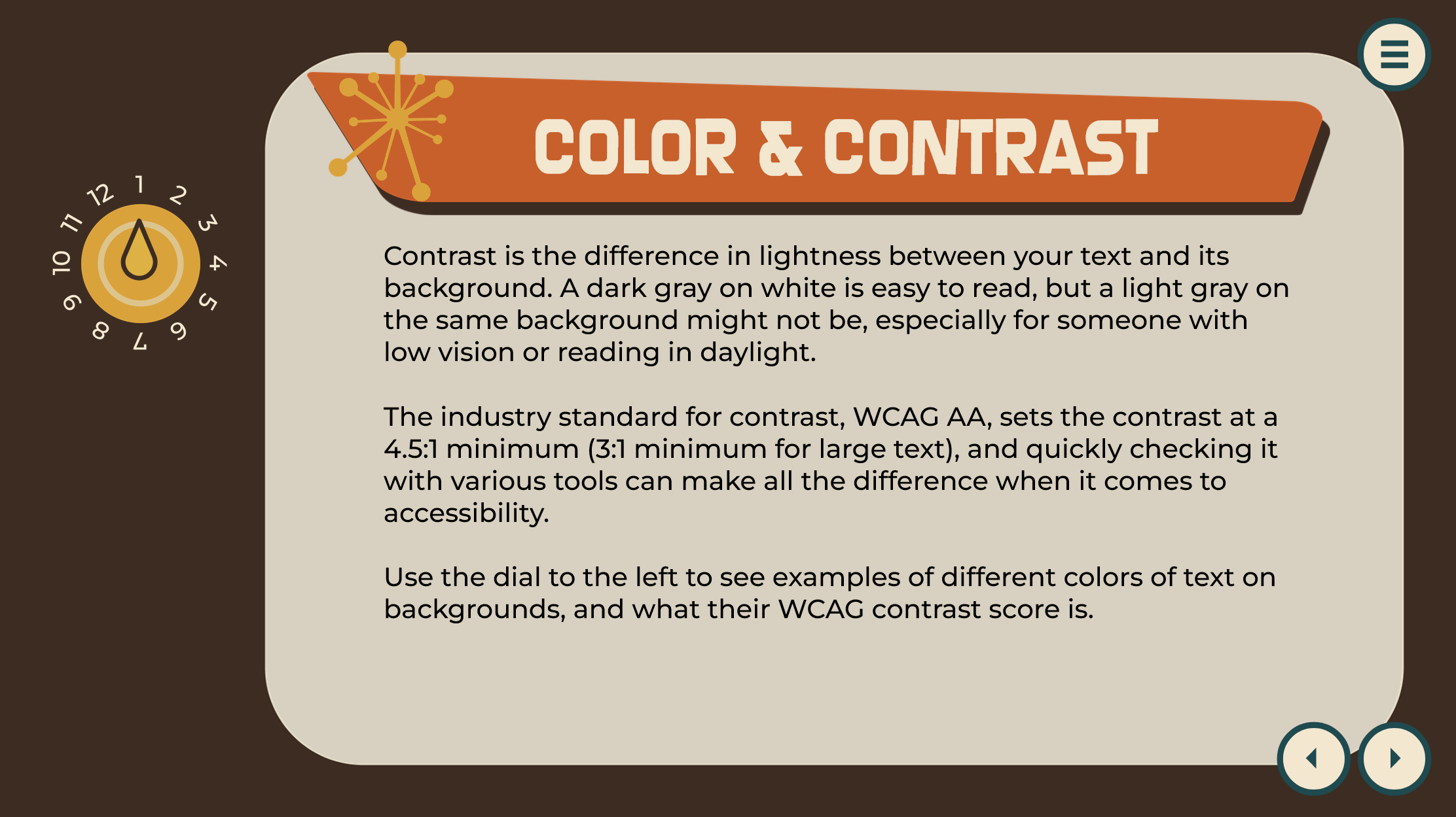 Screenshot of the Color and Contrast Module