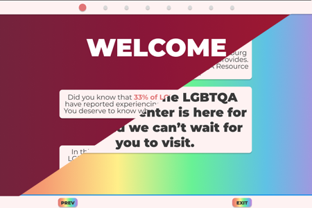 An image combining two slides of the LGBTQA Resource Center microlesson, one featuring Commonwealth U branding and the other featuring rainbow coloring.
